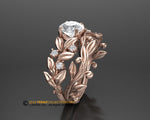 Matching band, 14k Rose gold, Nature inspired Leaf ring, Leaf Gold ring.