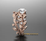 Matching band, 14k Rose gold, Nature inspired Leaf ring, Leaf Gold ring.