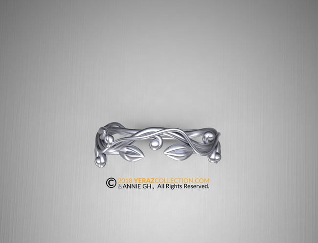 Matching band, 14k White gold, Nature inspired Leaf ring, Leaf Gold ring.