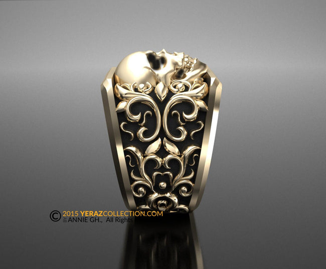 Skull Ring, Men Gold Ring, Filigree Skull Ring, Gothic Ring, Filigree Ring.