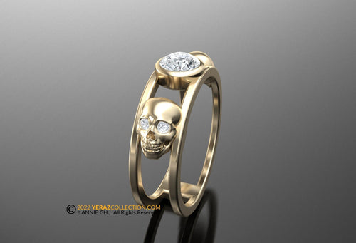 Skull Engagement Ring, Diamond Ring, Till Death Do Us Part Ring, Gothic Engagement Ring.