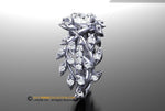 Customized Leaf Engagement ring, White Gold 18k, Moissanite Center stone, Nature inspired Diamond Leaf ring.