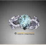 Leaf Engagement Ring, White Gold 14k, Aquamarine Ring, Nature inspired Diamond Leaf ring, Leaf Gold ring, White gold.