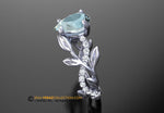 Leaf Engagement Ring, White Gold 14k, Aquamarine Ring, Nature inspired Diamond Leaf ring, Leaf Gold ring, White gold.