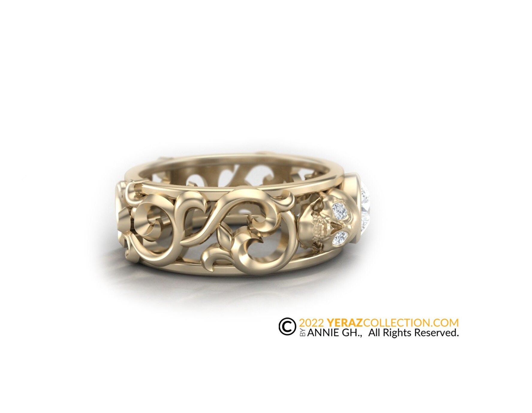 St. Ivy' Natural Black White Diamond Skull Engagement Ring
