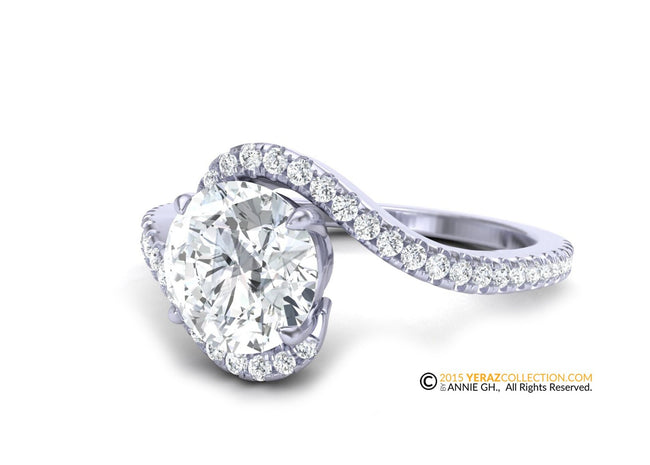 Diamond Engagement ring, White Gold 14k, Diamond Center stone, Bridal ring, Lab Created Diamond Engagement Ring.