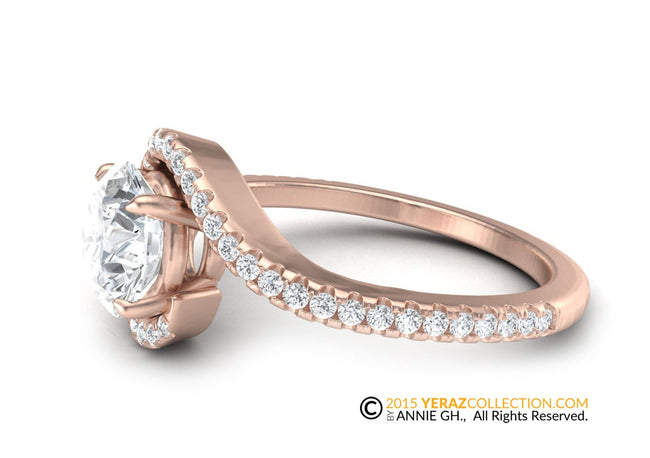 Diamond Engagement ring, Rose Gold 14k, Diamond Center stone, Bridal ring, Lab Created Diamond Engagement Ring.