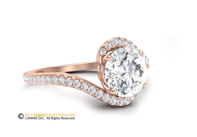 Diamond Engagement ring, Rose Gold 14k, Diamond Center stone, Bridal ring, Lab Created Diamond Engagement Ring.