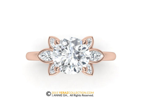 Diamond Engagement ring, Rose Gold 14k, Leaf Ring, Diamond Center stone, Lab Created Diamond, Bridal ring, Engagement Ring.