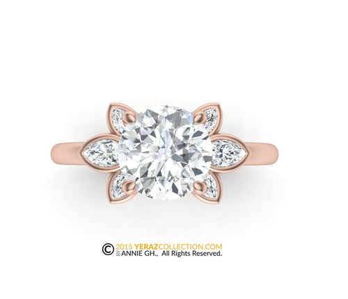 Engagement ring, Rose Gold 14k, Leaf Ring, Moissanite Center stone, Bridal ring, Engagement Ring.