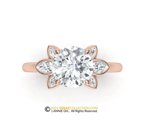 Engagement ring, Rose Gold 14k, Leaf Ring, Moissanite Center stone, Bridal ring, Engagement Ring.