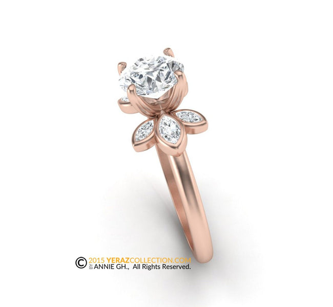 Engagement ring, Rose Gold 14k, Leaf Ring, Moissanite Center stone, Bridal ring, Engagement Ring.