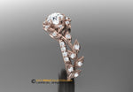 Diamond Leaf Engagement ring, Diamond Center stone, 14k Rose Gold, Nature inspired Diamond Leaf ring.