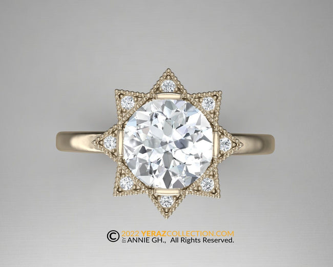 Engagement Ring, Moissanite Engagement Ring, 14k Gold Ring, Star Ring, Sun Ring.