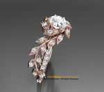 Diamond Leaf Engagement ring, Diamond Center stone, 14k Rose Gold, Nature inspired Diamond Leaf ring.