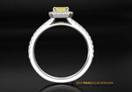 Emerald Cut Diamond Engagement Ring, Emerald Yellow Lab Grown Diamond, Halo Engagement Ring.