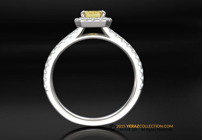 Emerald Cut Diamond Engagement Ring, Emerald Yellow Lab Grown Diamond, Halo Engagement Ring.