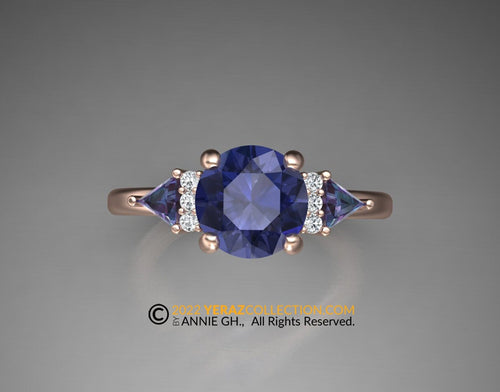 Engagement ring, Rose Gold 14k, Chatham Sapphire, Alexandrite, delicate ring.