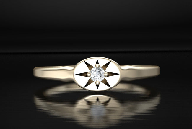 Signet Ring, 14K Gold Band, Delicate Ring, Star Signer Ring.