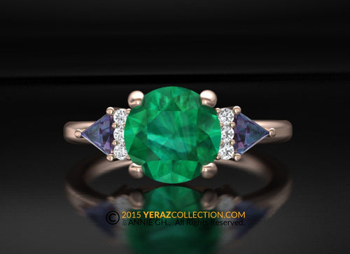 Engagement ring, Rose Gold 14k, Chatham Emerald, Alexandrite, delicate ring.