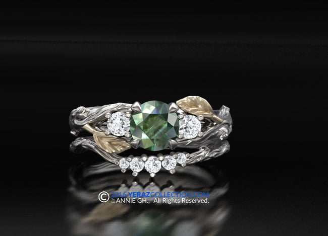 Customized Leaf Engagement ring set , Platinum, Engagement ring, Nature inspired Leaf ring, Center stone not included, Second Payment.