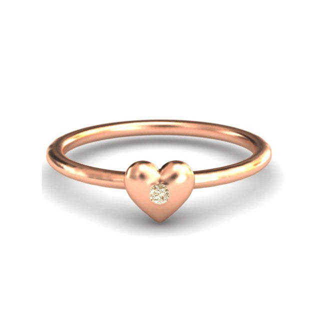 Heart Ring,Valentine Gift, 18K Gold Ring,Rose Gold Ring,Diamond Ring, Stack able Ring.